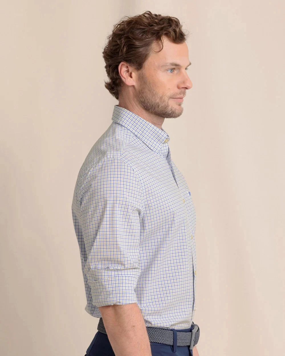 Festival Fashion Breathable Southern Tide Charleston Balfour Plaid Long Sleeve Sport Shirt