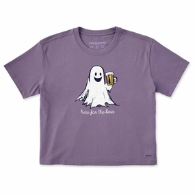 Oversized Fit Easy Care Material Women's Here for the Boos Ghost Short Sleeve Crusher Boxy Tee