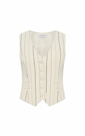 Coleridge Vest in Ivory Multi Pinstripe Wool Cashmere Business Casual Comfort tailored look