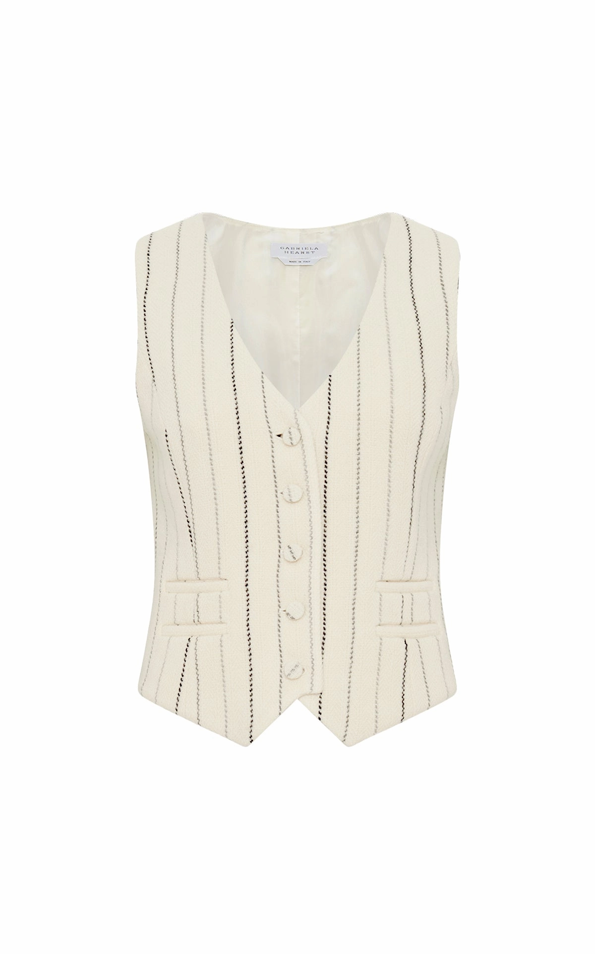 Coleridge Vest in Ivory Multi Pinstripe Wool Cashmere Business Casual Comfort tailored look