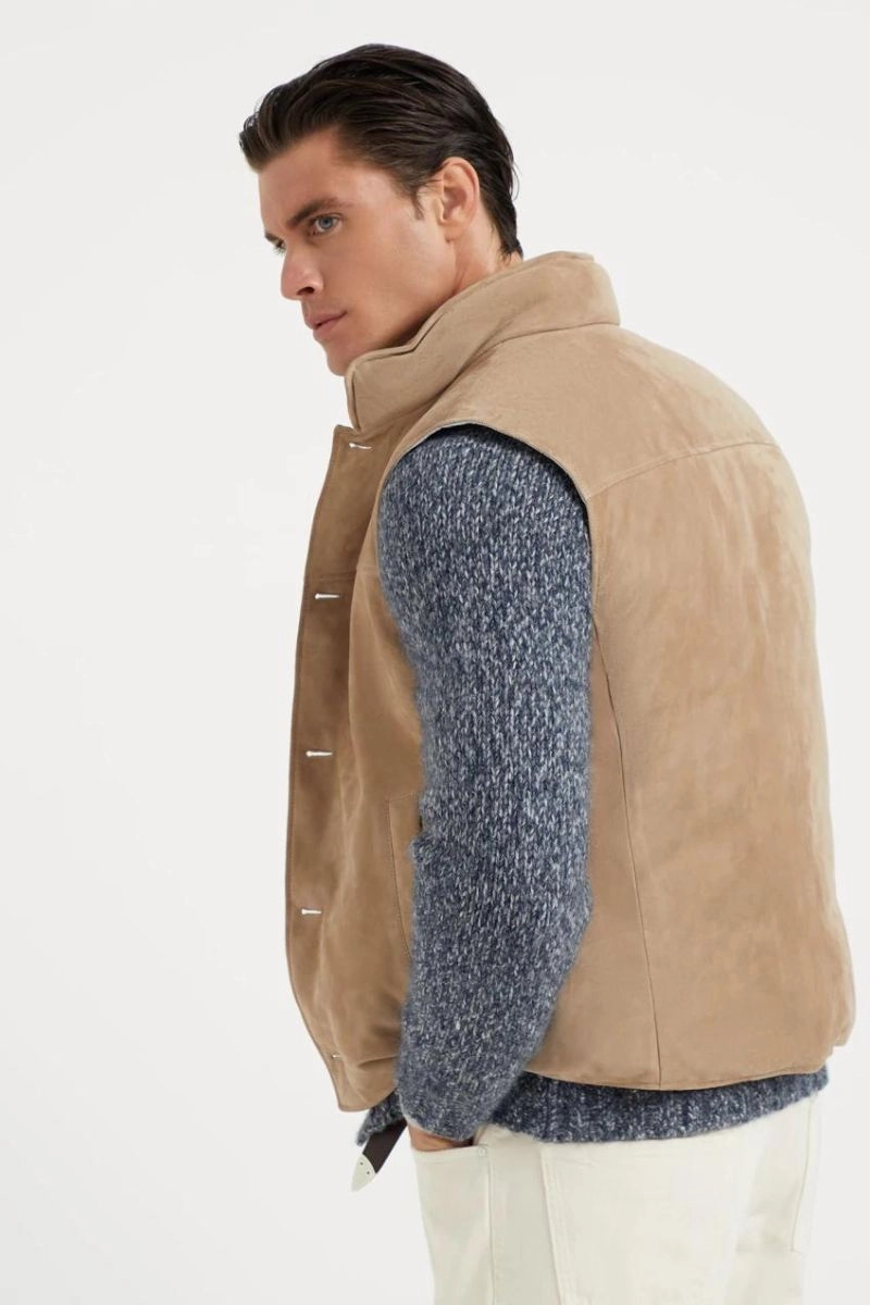 Knee Length foldable Suede Down Vest