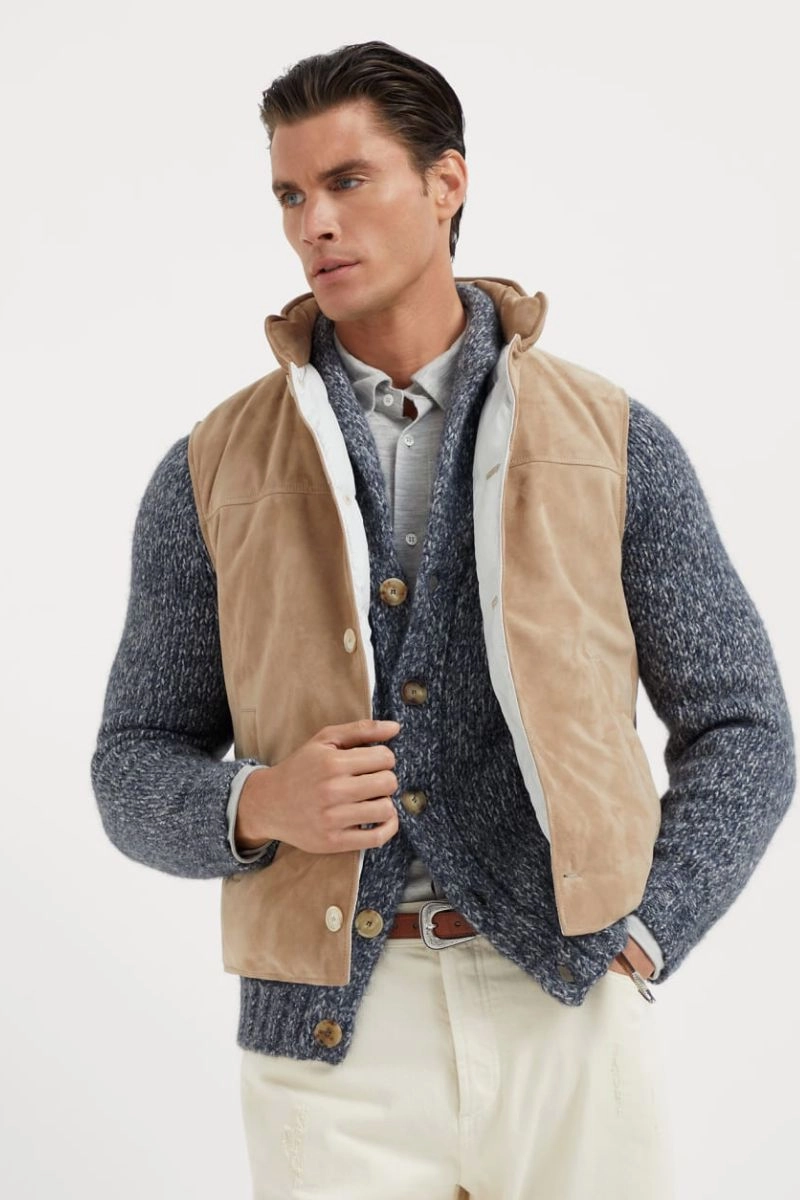 DoubleLayered Collar Basic Essential Layer Suede Down Vest