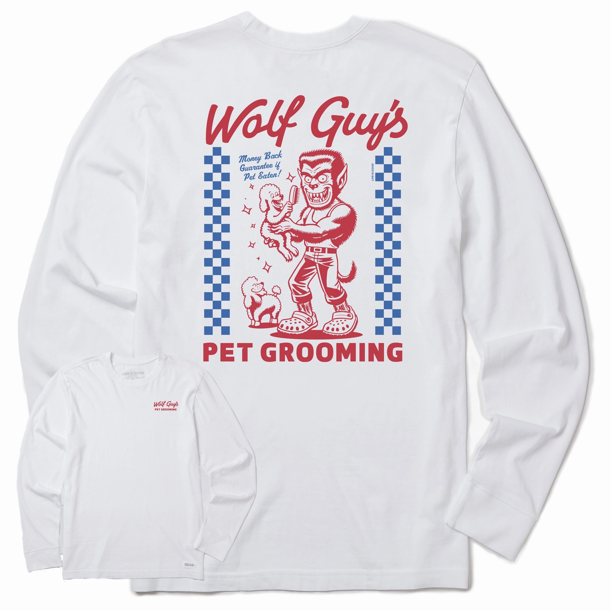 Men's Wolf Guy's Pet Grooming Long Sleeve Crusher Tee Perfect Fit Wear MoistureControlFibers