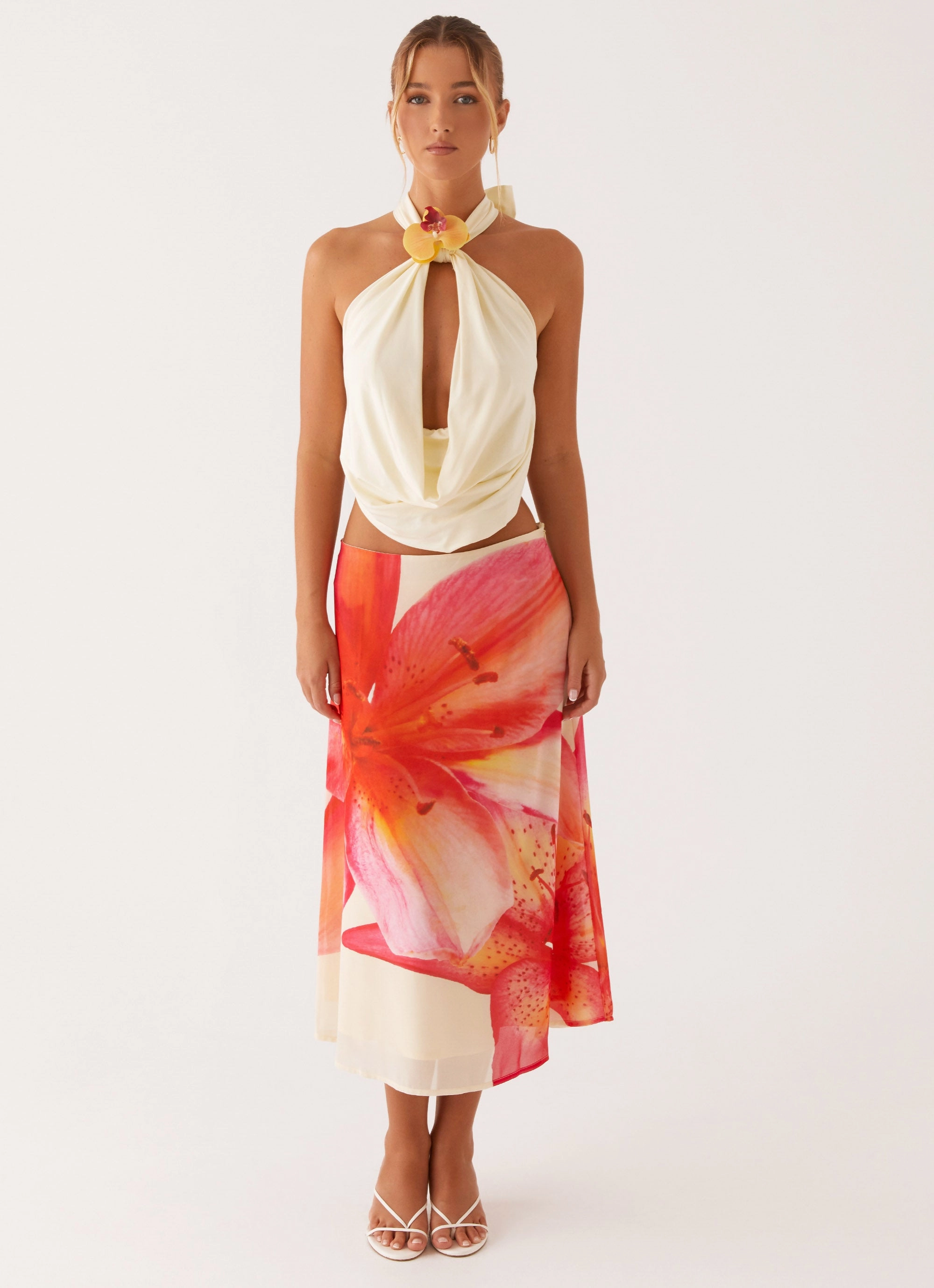 Recycled Polyester Summertime Midi Skirt - Yellow Floral