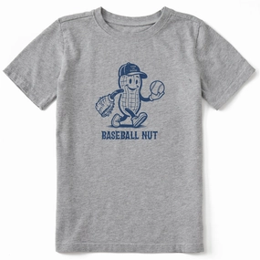 Kids Baseball Nut Short Sleeve Crusher Tee Distressed Hem Finish Simple Comfort