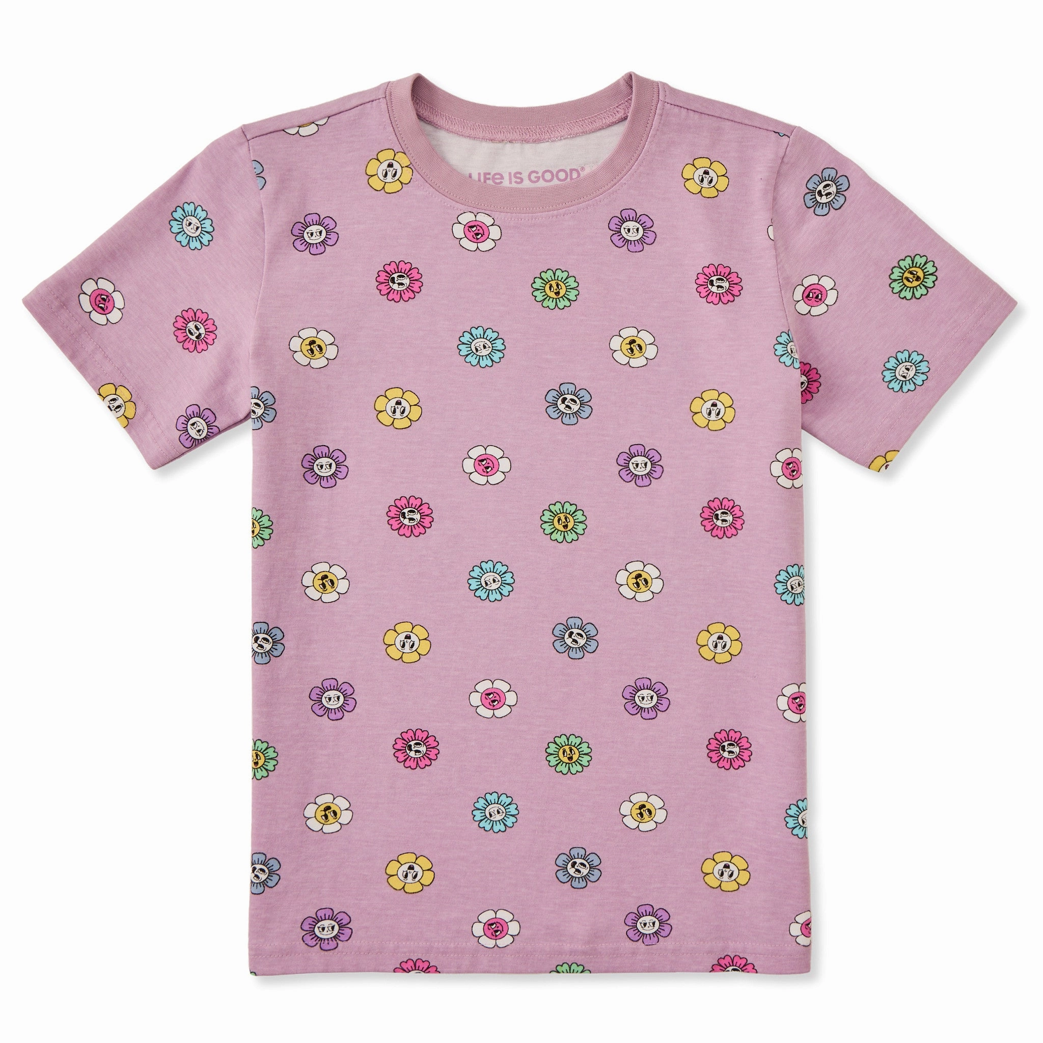 Toddler Smiling Daisy Pattern Short Sleeve Crusher Tee Stylish and Relaxed