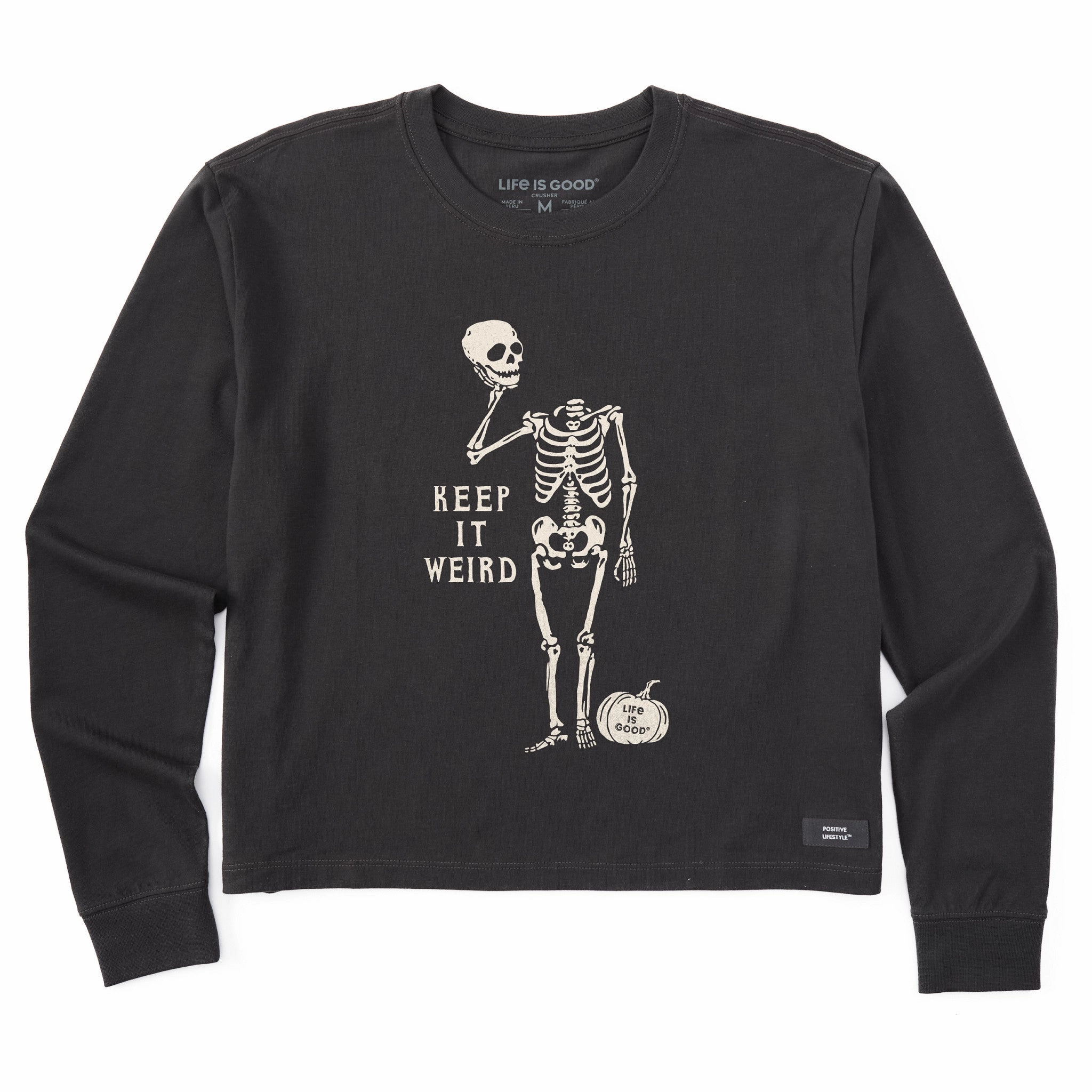 Women's Keep it Weird Skeleton Long Sleeve Crusher Boxy Tee Sporty Fashion Men's masculinity