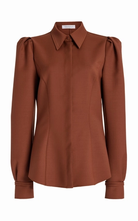 Sleek Cut Talbot Shirt in Cognac Sportswear Wool