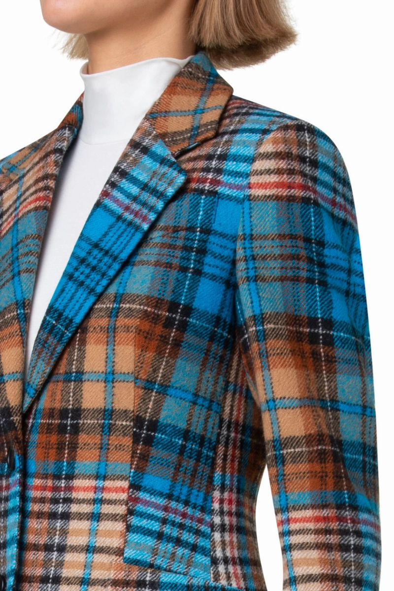 Wrinkle Free Material Tartan Check Tweed Jacket