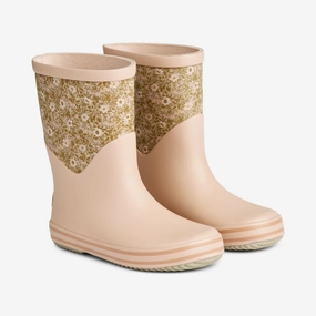 Juno Rubber Boot Print - pale lilac flowers Stable Ankle