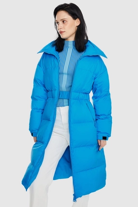 Warmth Retention Technology Hypoallergenic Interior Long Down Puffer Jacket with Velcro Belt