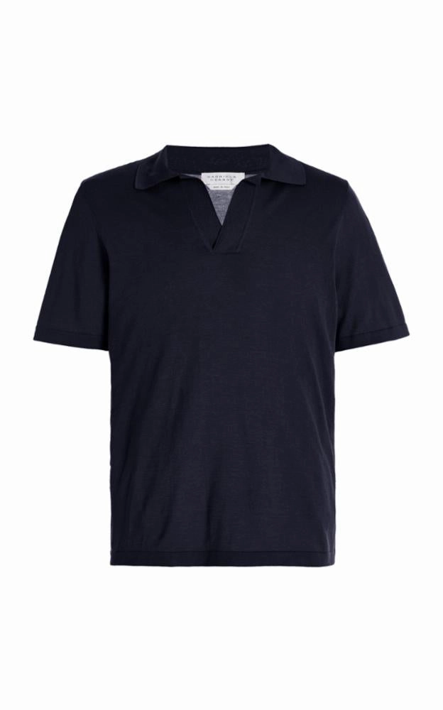Just Right Stendhal Knit Short Sleeve Polo in Navy Cashmere