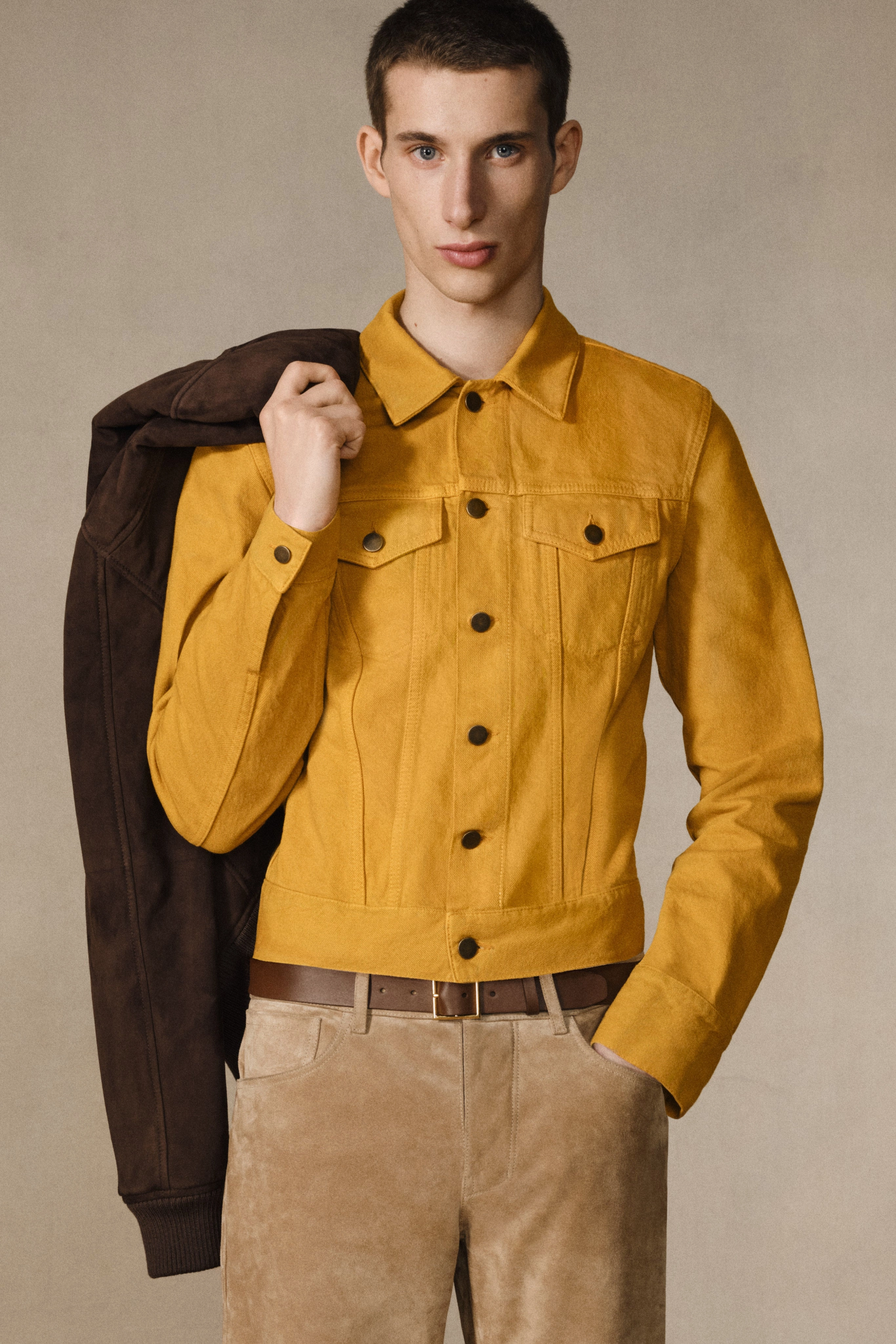 Affordable Anti Slip Collar Barry Trucker in Golden Birch Recycled Cotton Denim