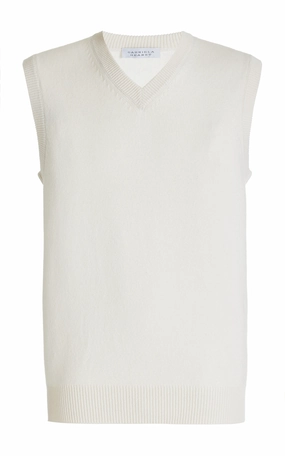 Lightweight Fabric Natural Drape Fielding Knit Vest in Ivory Cashmere