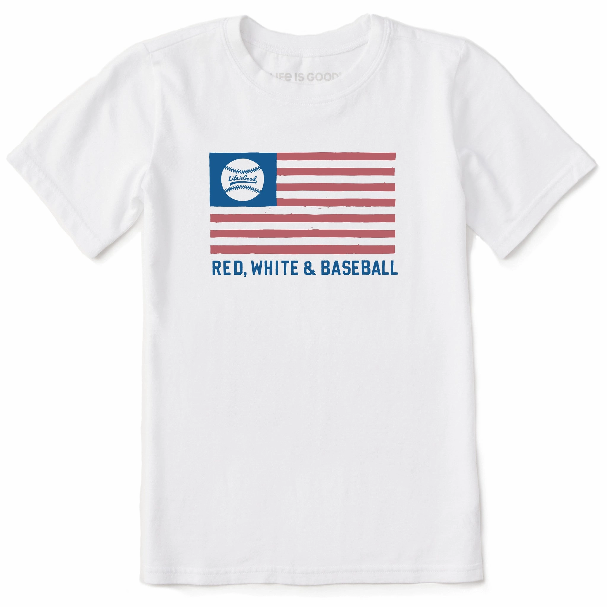 Light Breeze Kids Red White and Baseball Flag Short Sleeve Crusher Tee