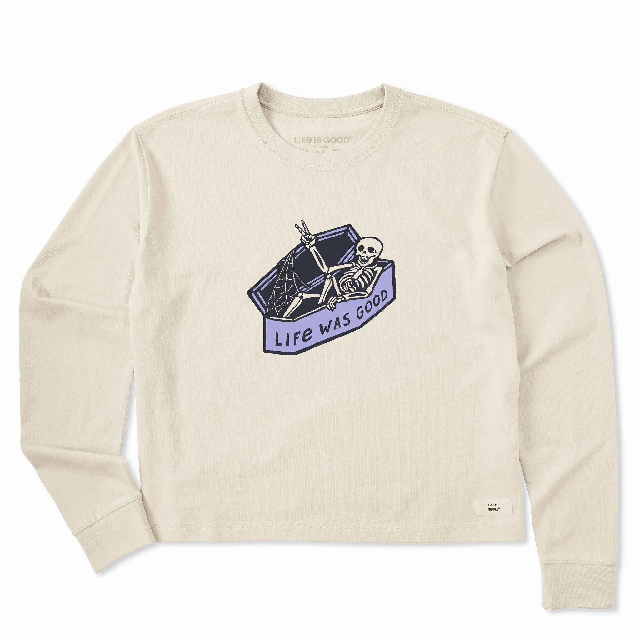 Breathable Fit Design tall size Women's Life Was Good Skeleton Long Sleeve Crusher Boxy Tee