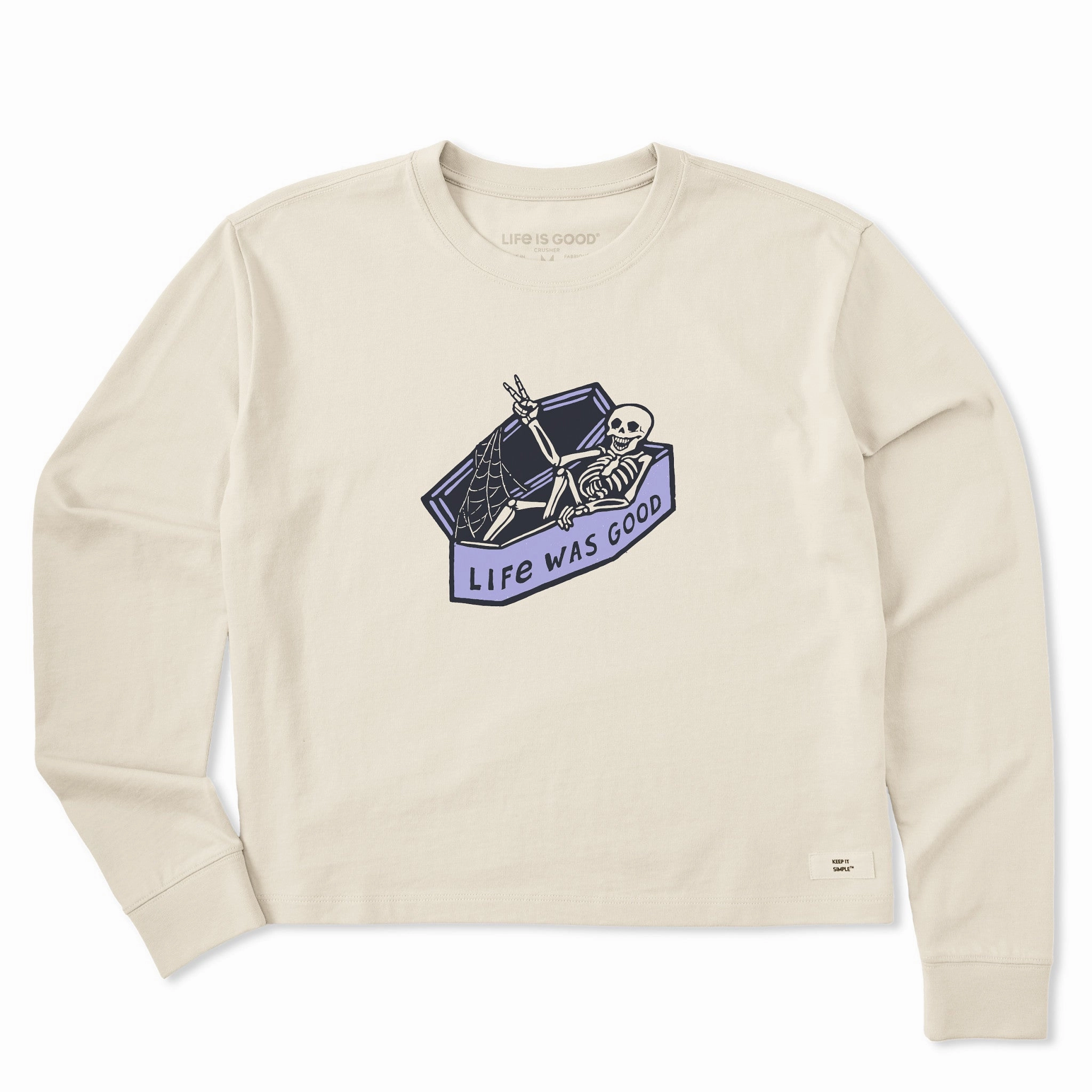 Women's Life Was Good Skeleton Long Sleeve Crusher Boxy Tee Comfy Base