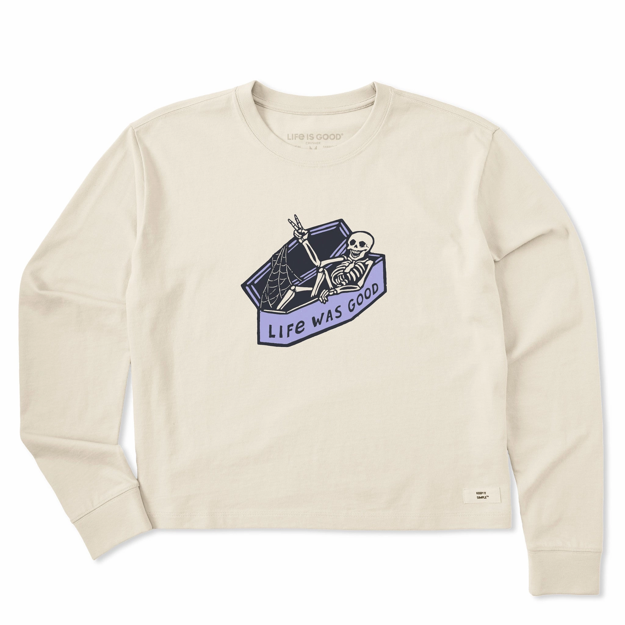 Women's Life Was Good Skeleton Long Sleeve Crusher Boxy Tee Microfiber Blend Unisex Fit