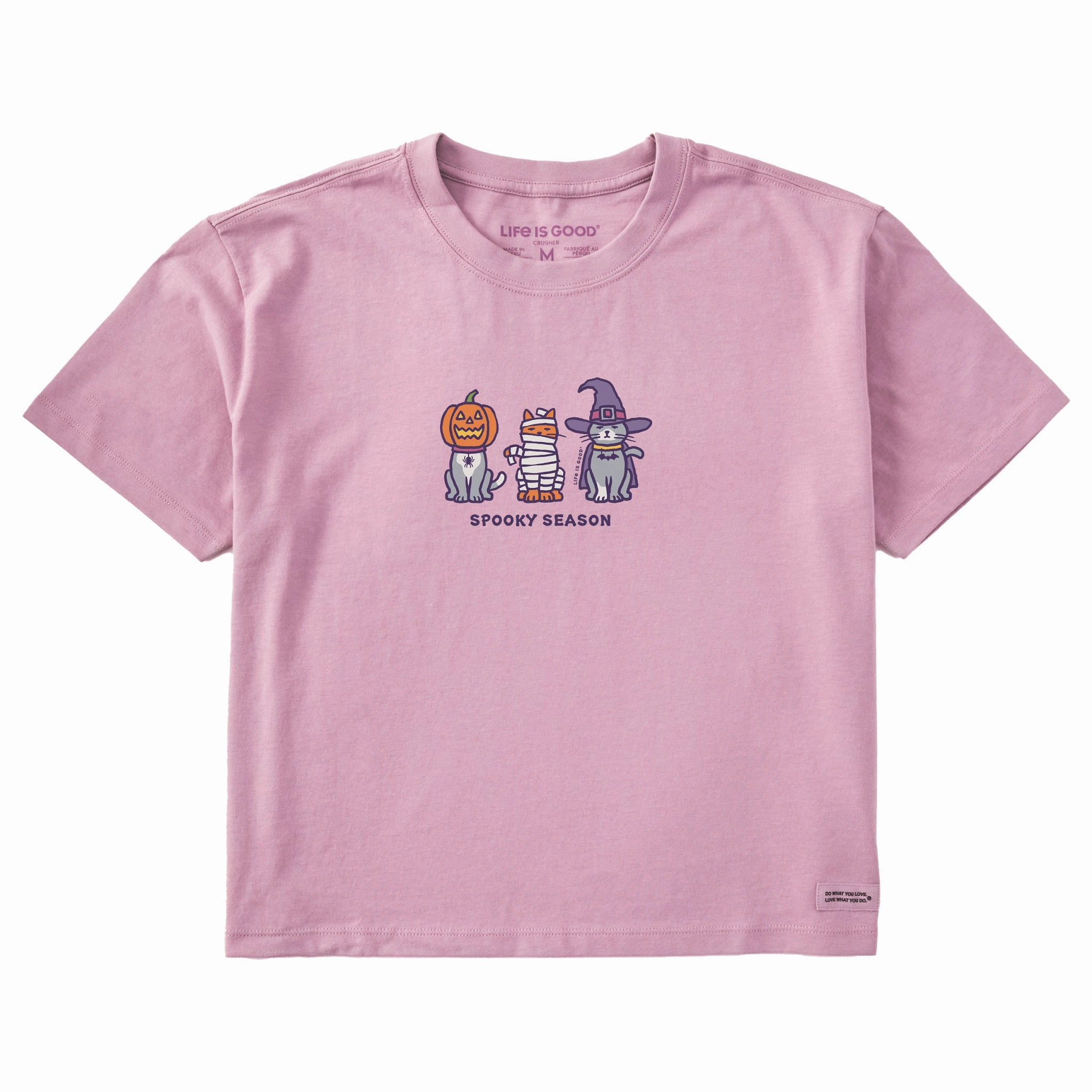 Multi Panel Design Fun Style Women's Spooky Halloween Cats Short Sleeve Crusher Boxy Tee