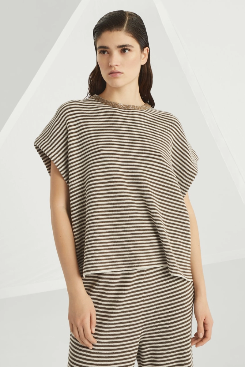 thermal Dazzling Collar Striped Top
