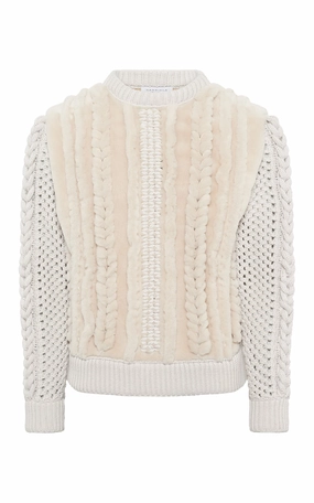 Talus Knit Pullover in Ivory Cashmere & Shearling Tagless Labeling Ventilated Panels