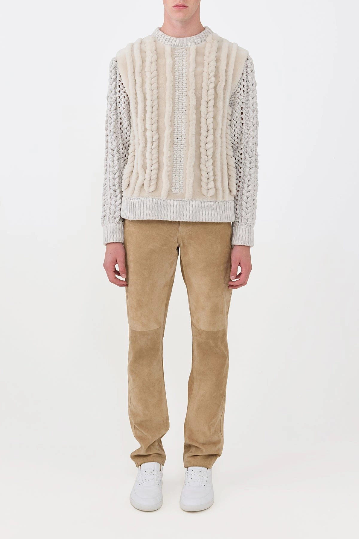 Bamboo Fiber Composition Tagless Labeling Talus Knit Pullover in Ivory Cashmere & Shearling