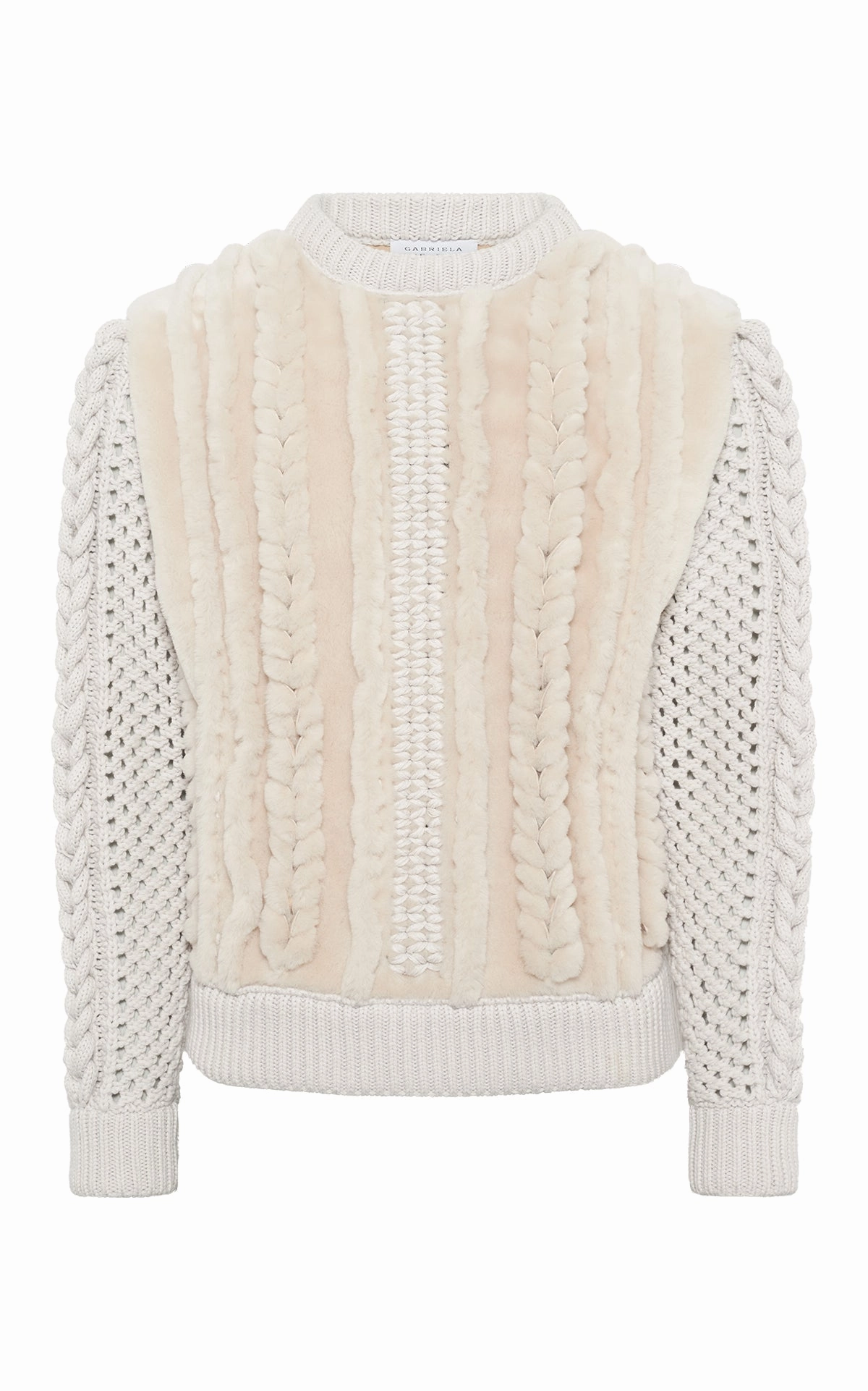 Talus Knit Pullover in Ivory Cashmere & Shearling Tagless Labeling Ventilated Panels