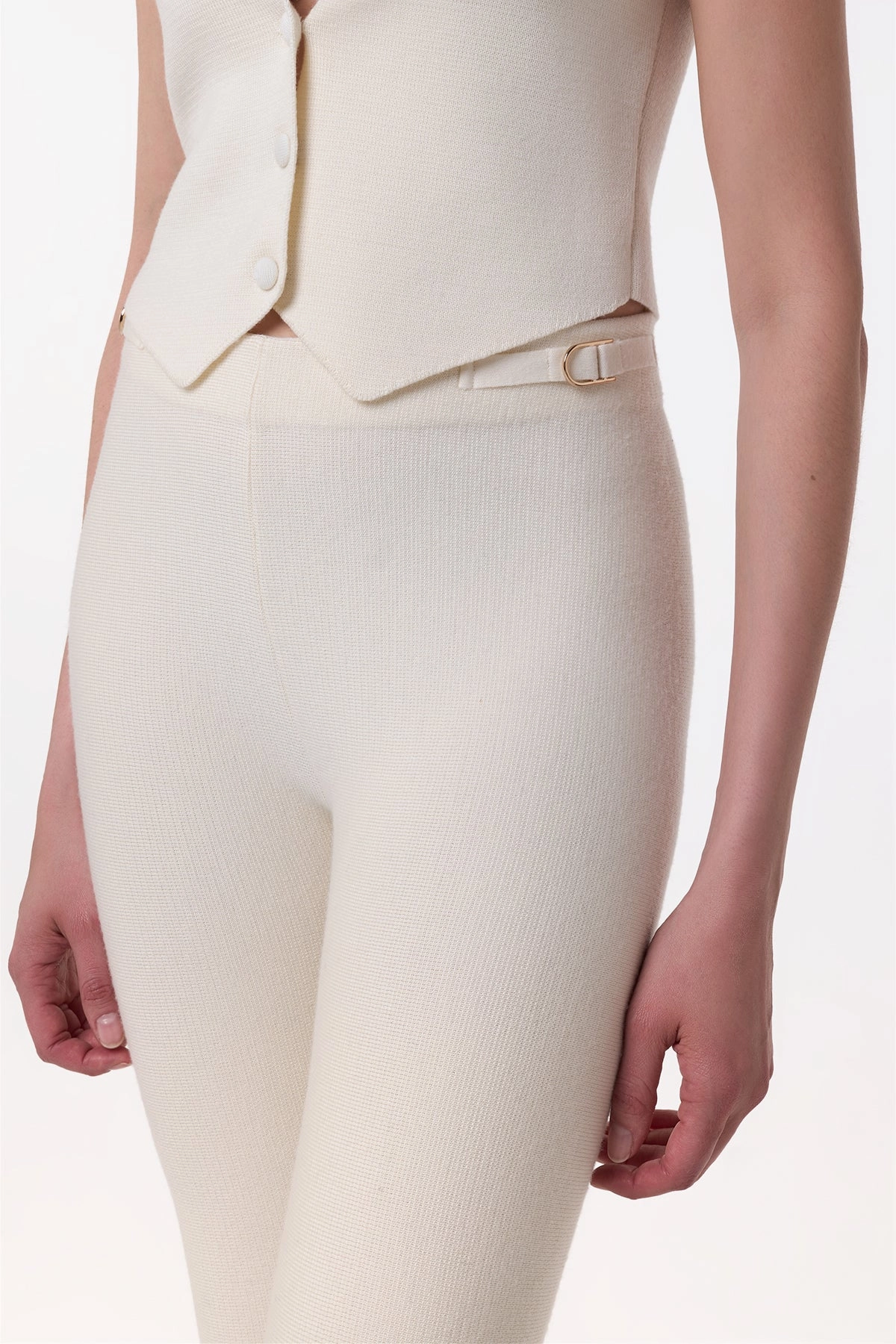 Ayala Flare Cropped Knit Pant in Ivory Merino Wool Cashmere Dapper Fashion