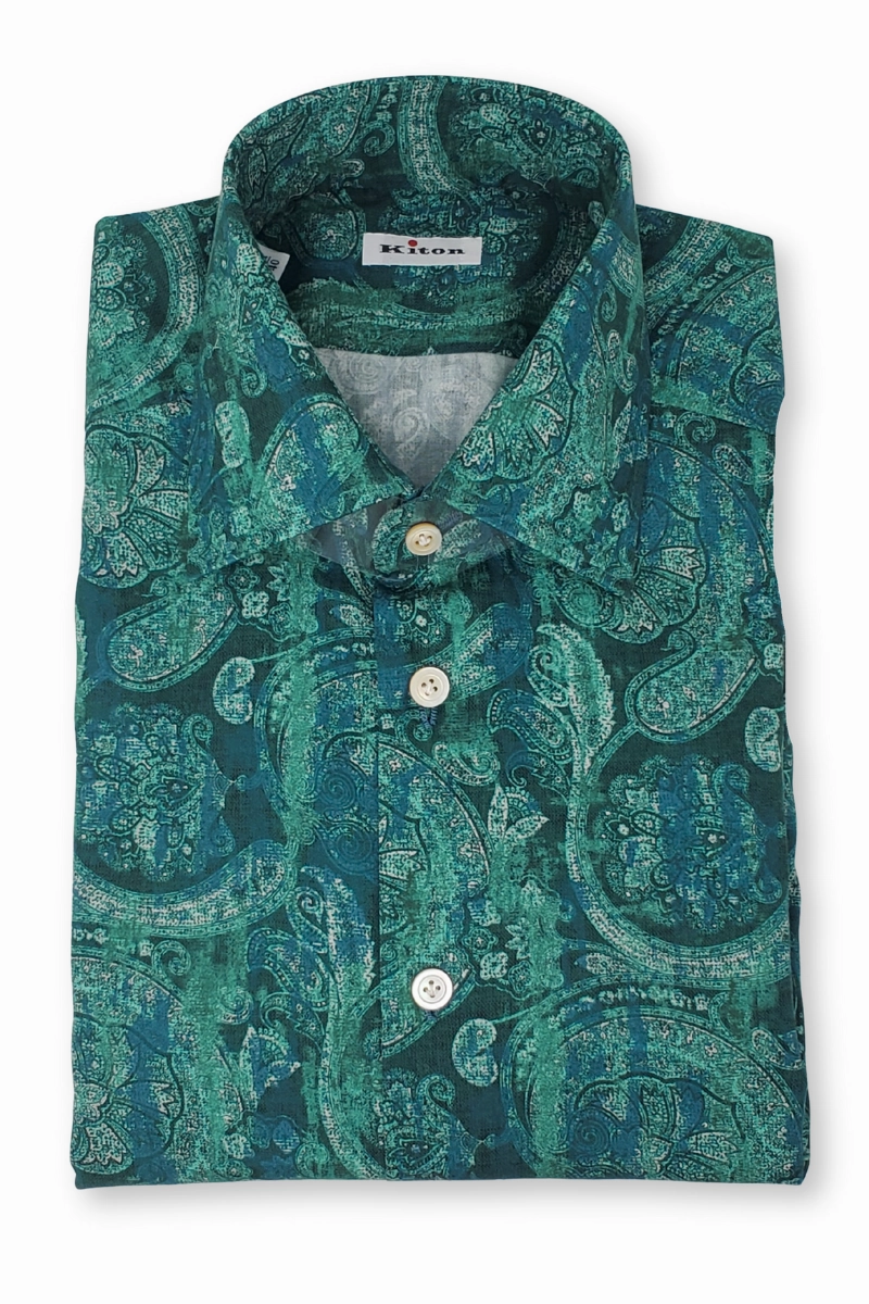 Green Paisley Shirt Herringbone Unique