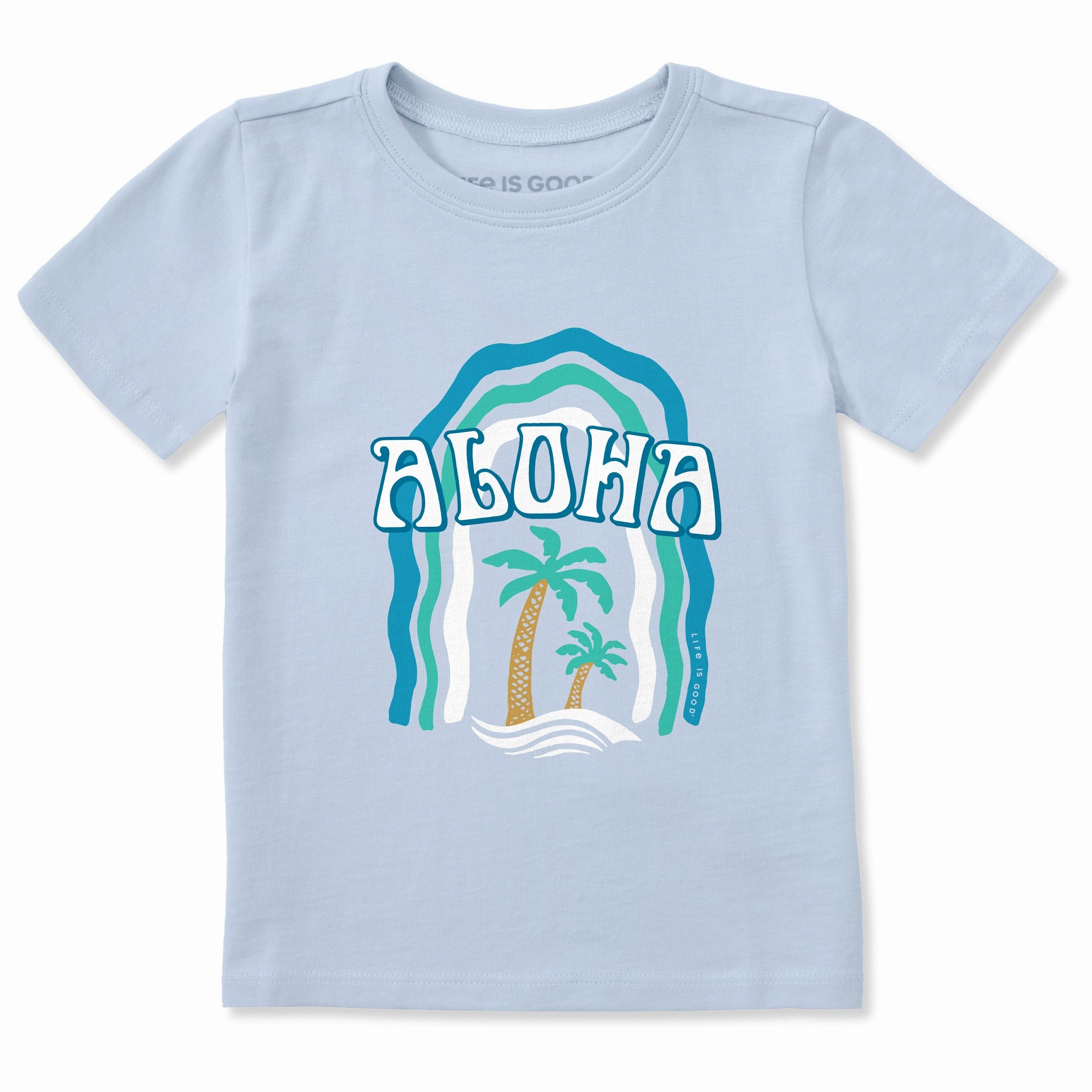 Toddler Aloha Palms Short Sleeve Crusher Tee Embroidered Details Heather Jersey Material