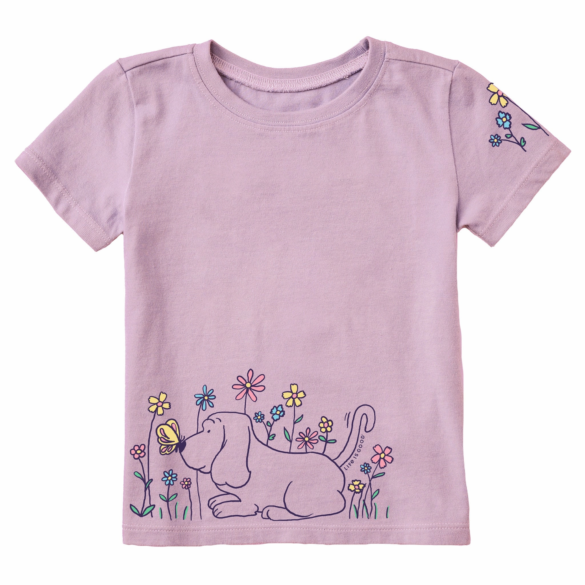 Edgy Fresh Comfort Style Toddler Flower Pup Short Sleeve Crusher Tee