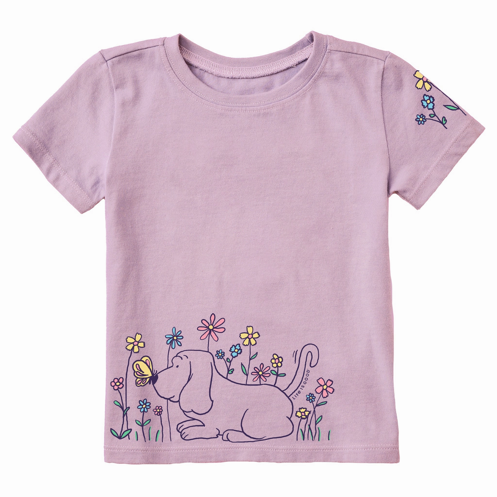 Casual and Soft Toddler Flower Pup Short Sleeve Crusher Tee