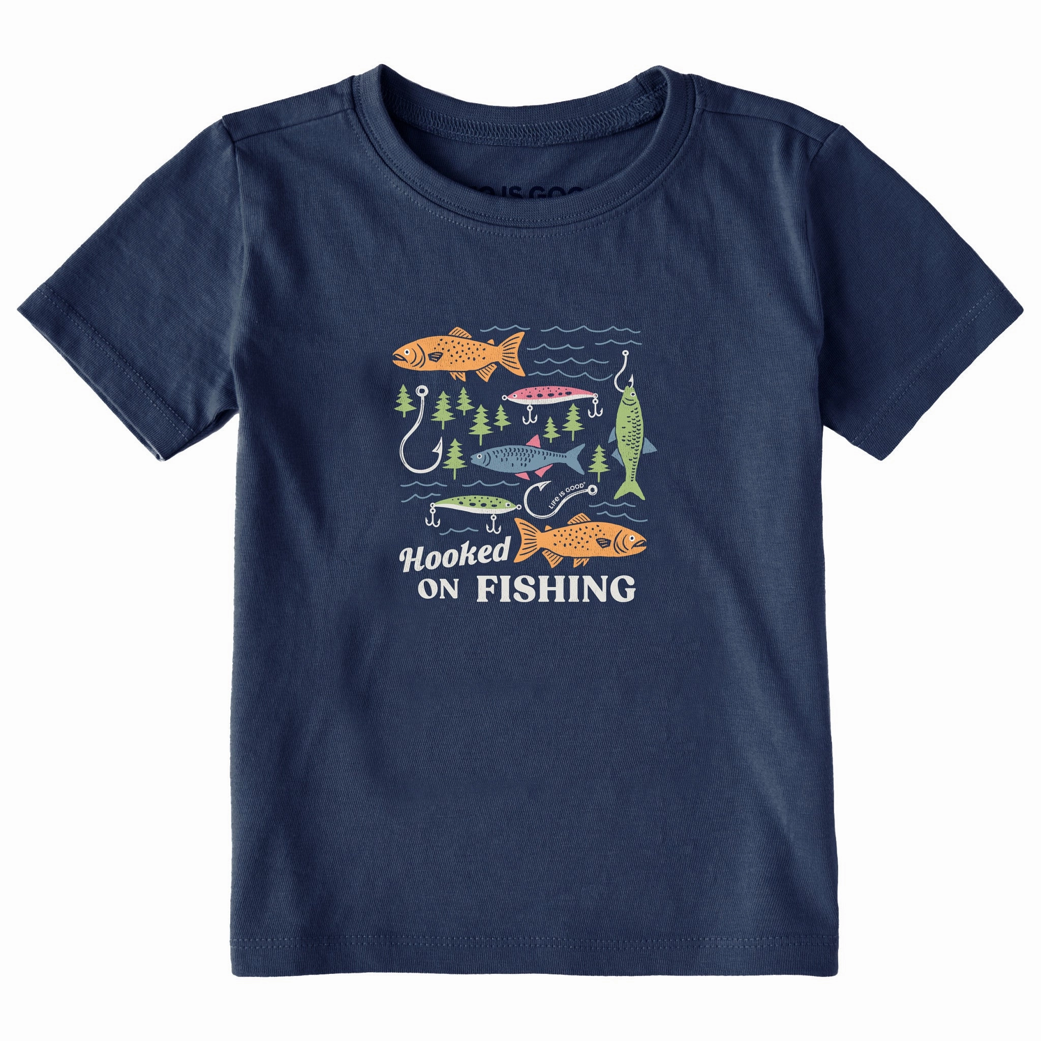 MultipurposeCuffs Stretch Design Toddler Hooked on Fishing Short Sleeve Crusher Tee