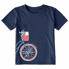 Ribbed Collar Trim Toddler Kitty Bike Short Sleeve Crusher Tee