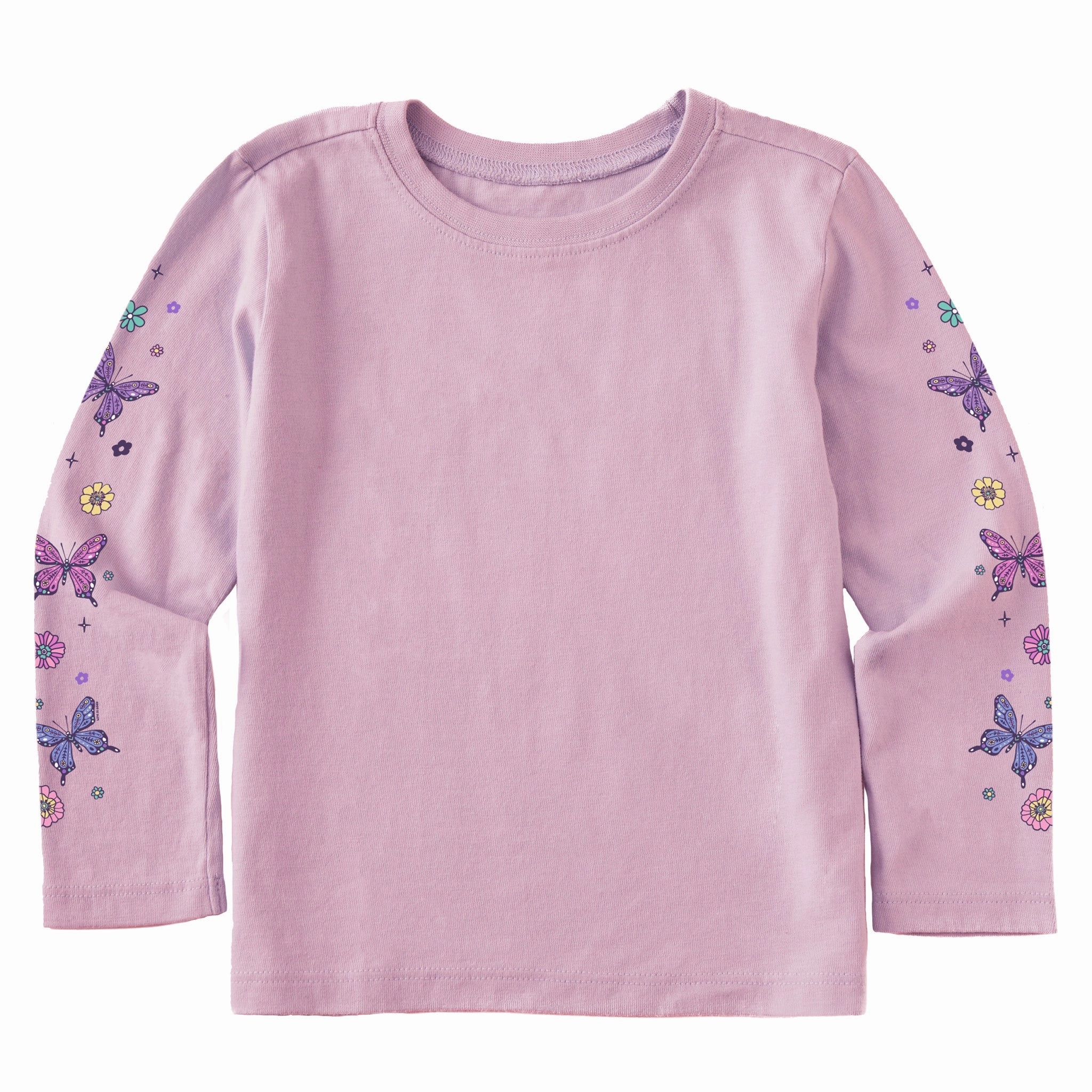 Toddler Retro Butterflies Long Sleeve Crusher Tee Sporty Style Wear Scoop neck femininity