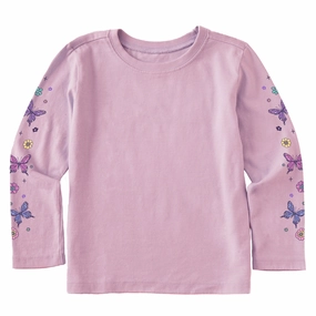 Ribbed collar Toddler Retro Butterflies Long Sleeve Crusher Tee