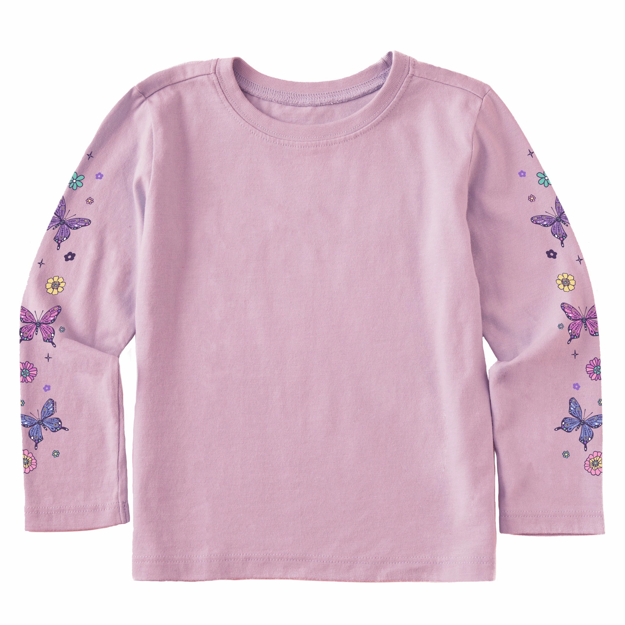 Toddler Retro Butterflies Long Sleeve Crusher Tee OekoTexCertified contrast