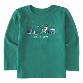 Raw Hem Finish Toddler Snowman Village Vista Long Sleeve Crusher Tee