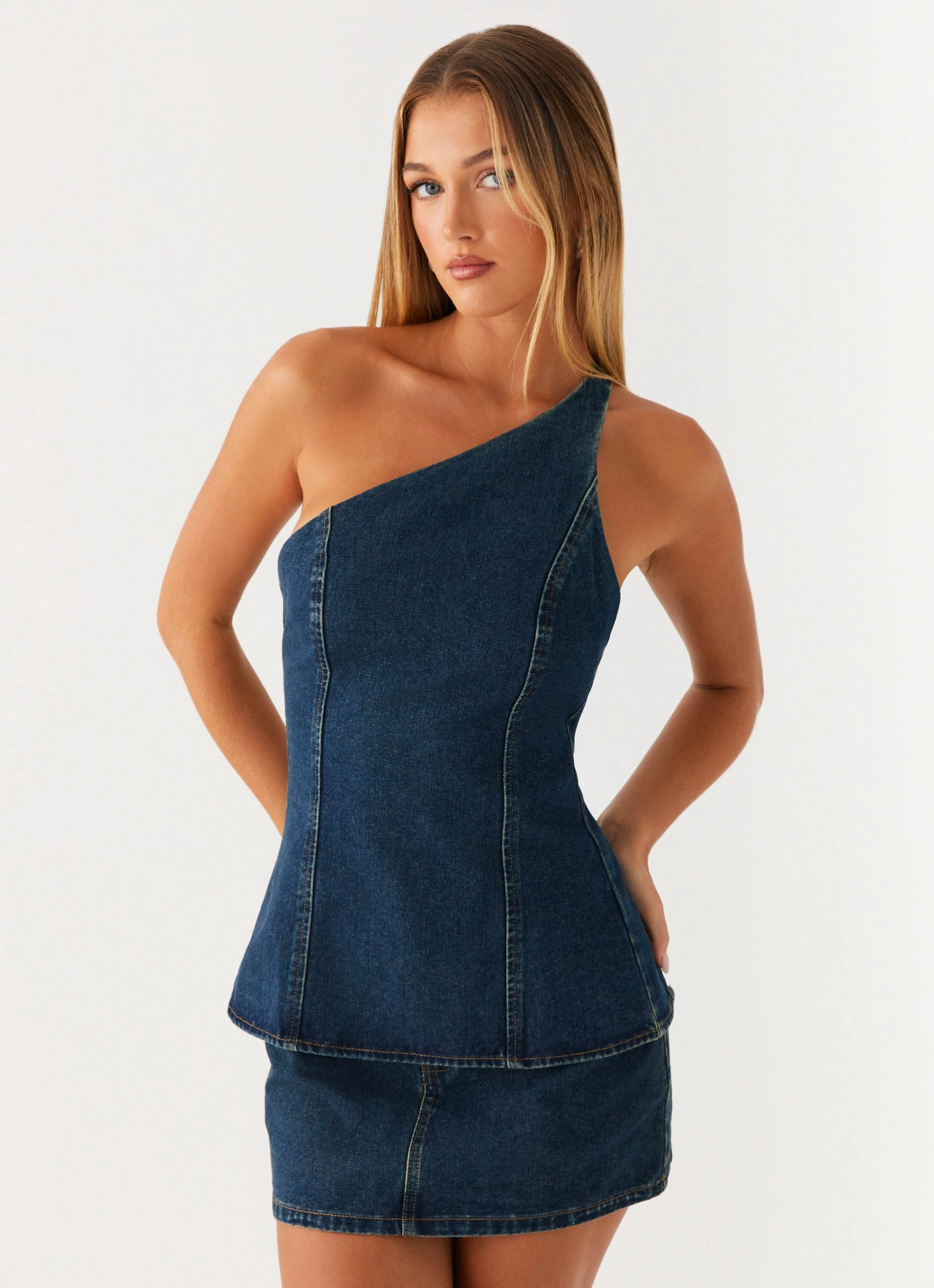 Maysa Low Rise Mini Skirt - Washed Denim Heritage Inspired Texture Play