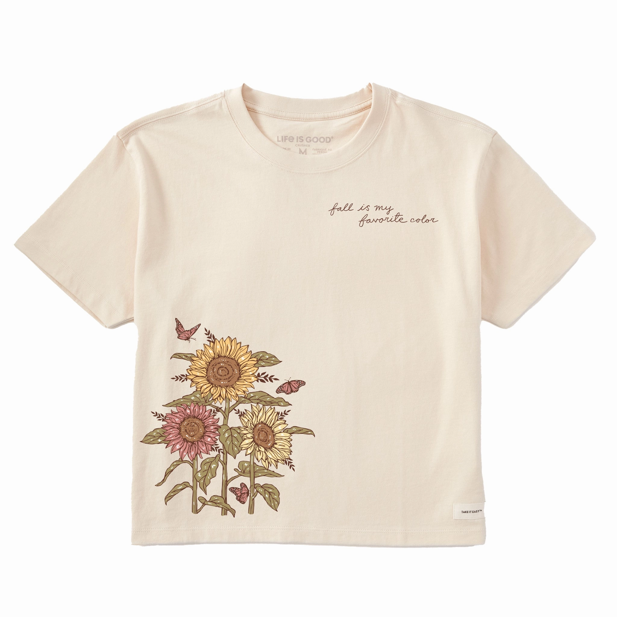 Women's Fall is my Favorite Sunflower Short Sleeve Crusher Boxy Tee Wrinkle Resistant Material