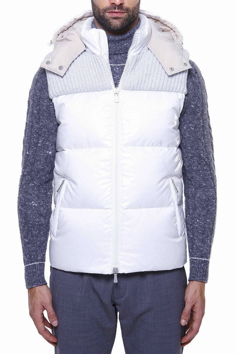 Mixed Media Puffer Vest Ergonomic Articulation