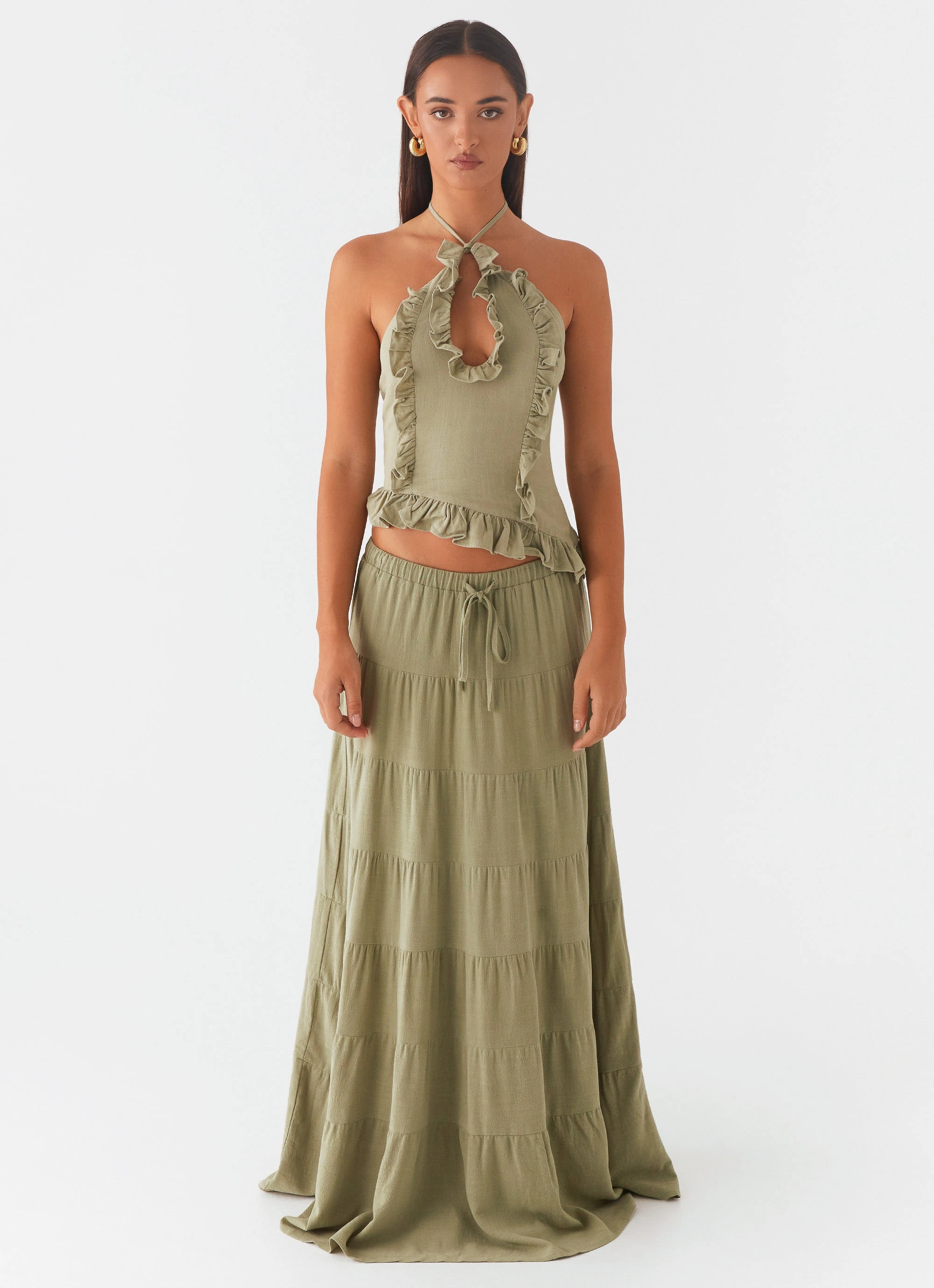 Minimal Design Easy Vibe Mariella Linen Maxi Skirt - Sage