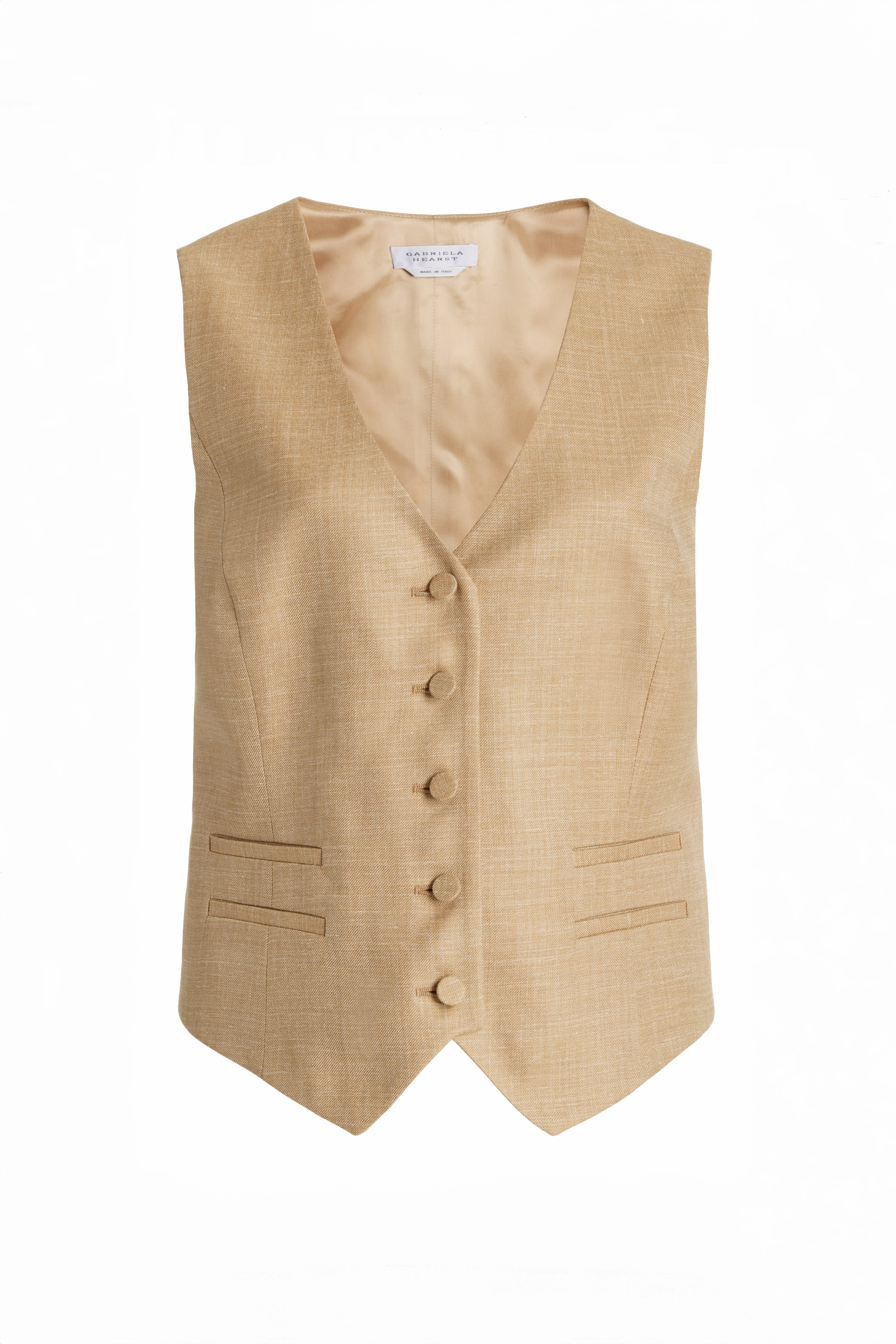 Coleridge Vest in Hay Virgin Wool and Silk Linen Sharp Office Fit Sharp and Clean