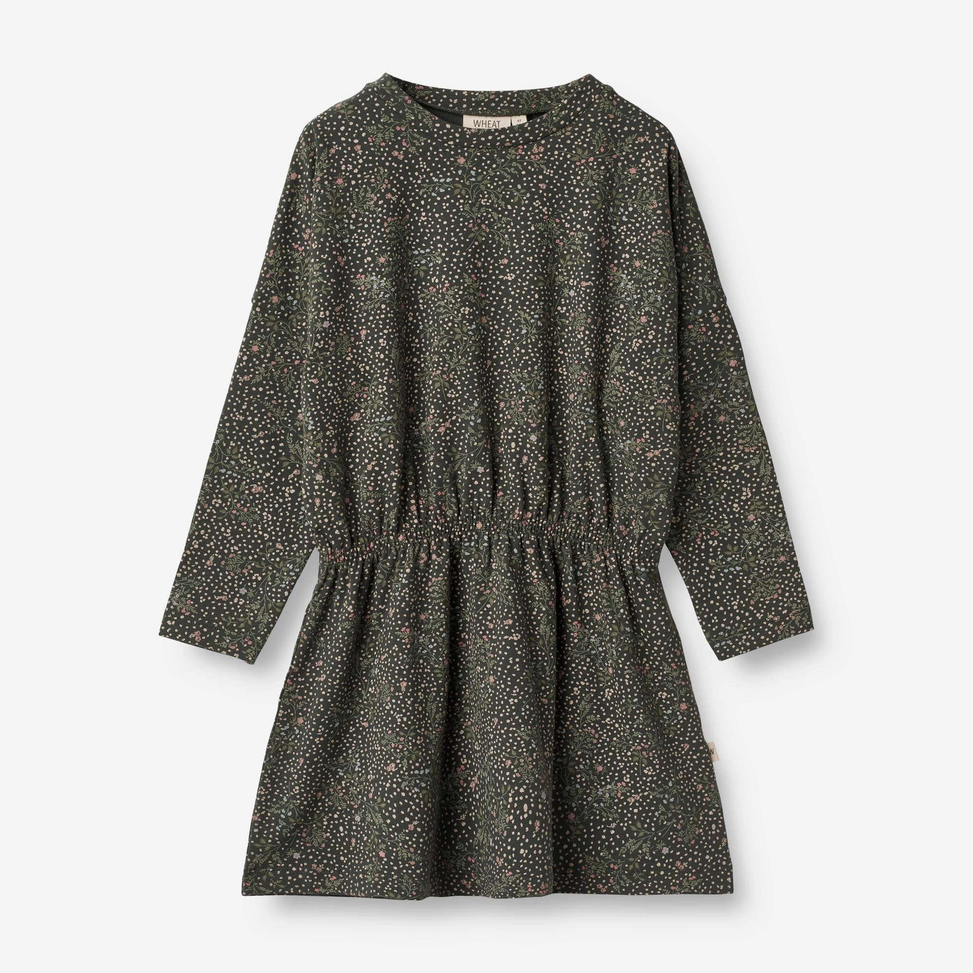 Quilted-Texture Street Mode Jersey Dress Selena - black coal small flowers