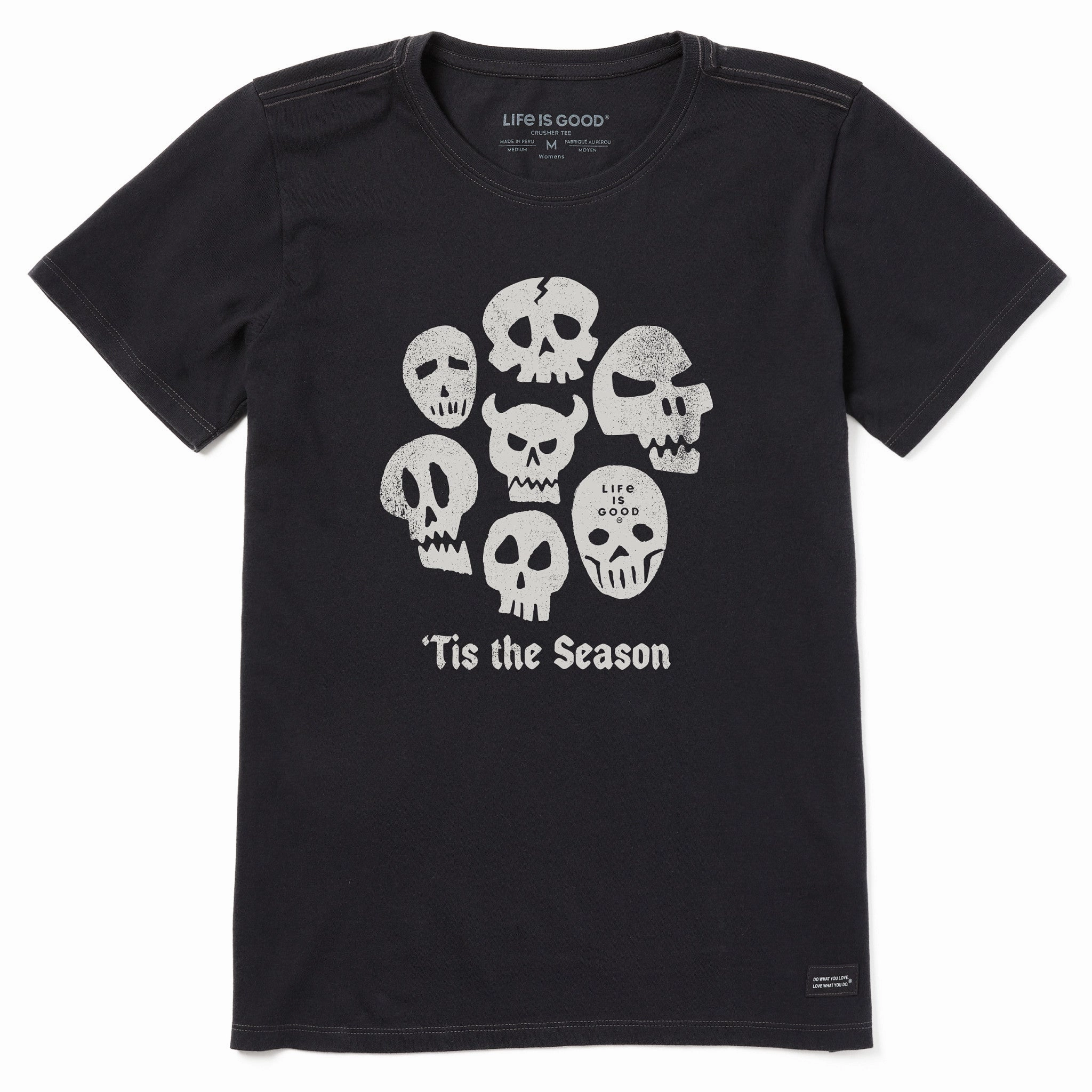 Women's Tis the Season Skulls Short Sleeve Crusher Tee Double Stitched Seams