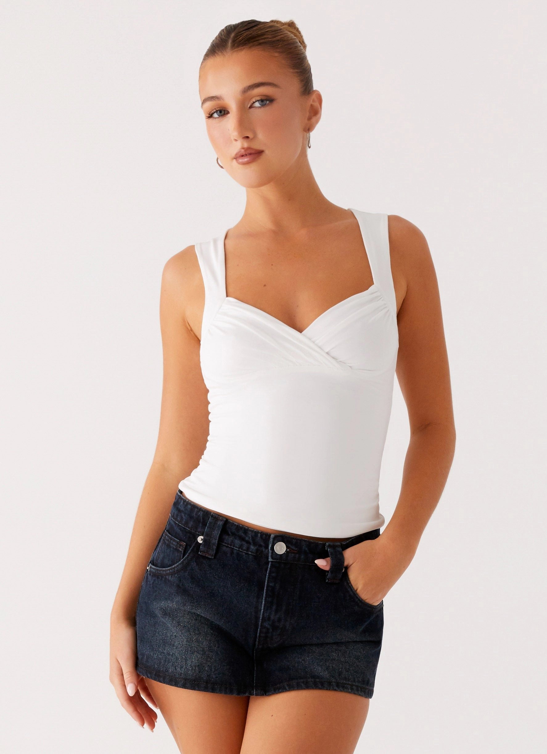 Tropics Low Rise Denim Mini Skort - Washed Dark Blue Fade Resistant Cloth Layered Hem