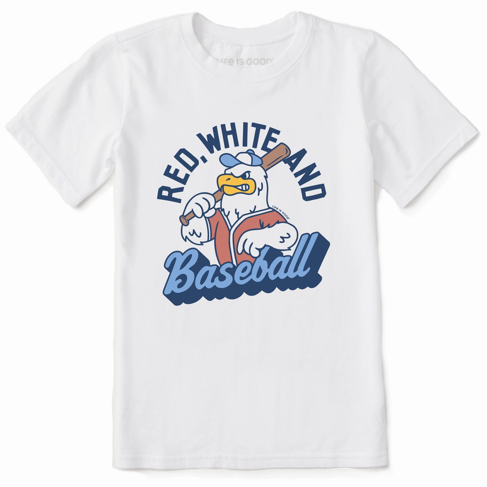 Kids Red White and Baseball Eagle Short Sleeve Crusher Tee Easy and Relaxed