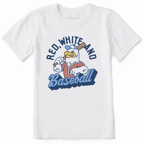 Kids Red White and Baseball Eagle Short Sleeve Crusher Tee FunctionalPockets Performance Fit Wear
