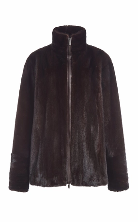 Relaxed Motion Windproof Protection Aristede Jacket in Dark Chocolate Recycled Mink Fur