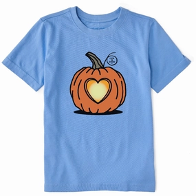 Kids Pumpkin Glowing Heart Short Sleeve Crusher Tee Effortless Daywear